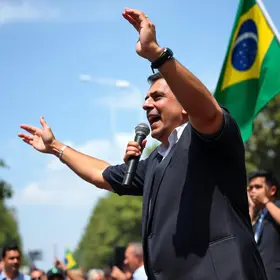 Flavio Bolsonaro e Tarcísio participam de ato na Avenida Paulista