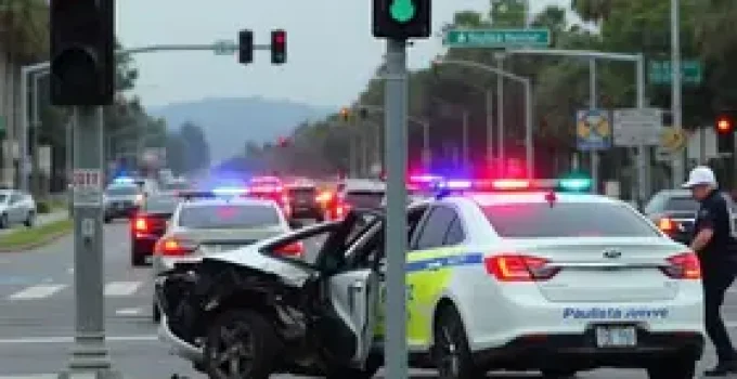 carro bate contra coluna semafórica